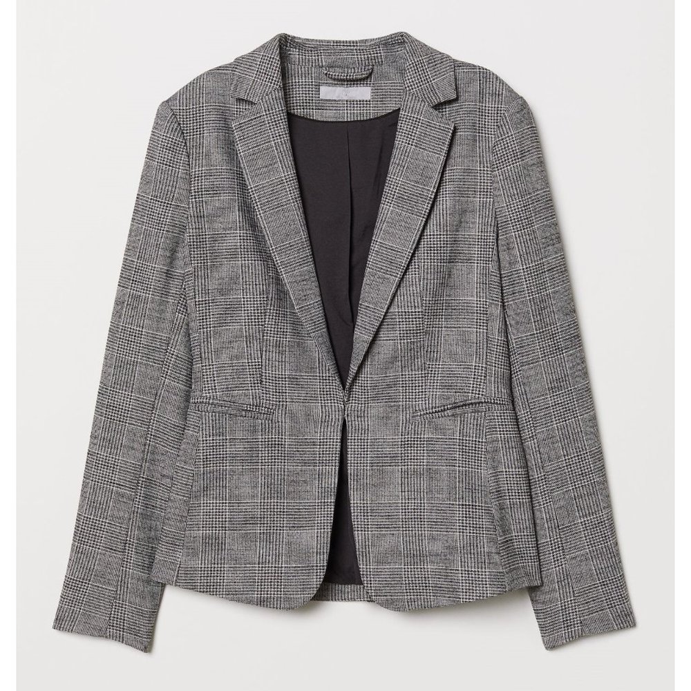 NWT Size 0 H&M Gray Notched Collar Plaid Jacket
